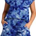 PrinStory 2 Piece Lounge Sets for Women Summer Outfits Short Sleeve Womens Short Sets Casual Matching Set (Blue, L)