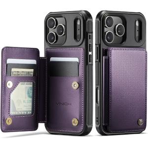 Vinich for iPhone 17 Pro Wallet Case with Card Holder, RFID Blocking Credit Slots Kickstand Shockproof Phone Cover Fit for iPhone 17 Pro 6.3" Purple
