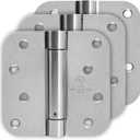 4 Inch Self Closing Satin Nickel Door Hinge 5/8" Radius Corner 3pack, Adjustable Tension for Garage, Front Door, Back Door, Left and Right Hand Door, UL Listed