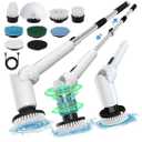 Electric Spin Scrubber - Cordless Cleaning Brush with Digital Display, 2 Speeds, 8 Brush Heads, IPX7 Waterproof, Adjustable Long Handle for Bathroom, Tub, Tile, Shower, and Car