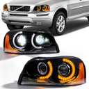 LED Headlights Assembly Pair for 2003-2014 Volvo XC90 LED Headlamps Head Lights Replacement Driver and Right Side, NOT Including Bulbs Black Housing with Clear Reflector