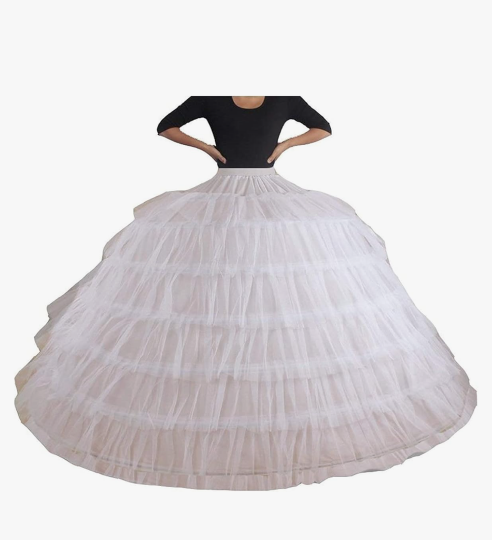 Women's Tulle Petticoat Underskirt Crinoline Wedding Dress 6 Hoop White for Bridal Dress, One Size
