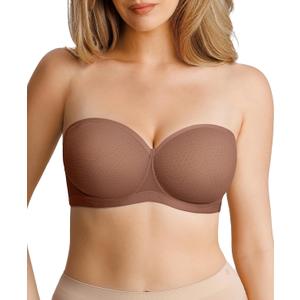 Popilush Sheer Mesh Strapless Bras for Women See Through Bra with Underwire (Brown) -36DDD