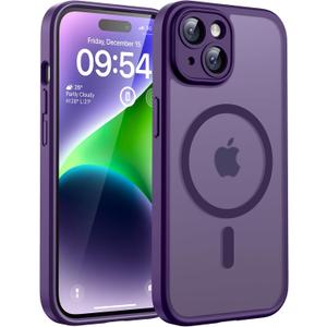 TOCOL Magnetic for iPhone 15 Case, Upgraded Full Camera Protection, Compatible with Magsafe, Drop Protection, Translucent Matte Back Bumper Phone Cover 6.1-Inch (Midnight Purple)