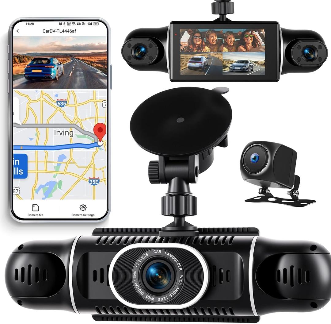 360 Degree View 4 Channel Dash Cam for Cars,2K Dash Cam Car Camera Front and Rear Inside Left Right,3 Dashcams with GPS Wi-Fi & App Control Night Vision,Loop Recording G-Sensor,24H Parking Mode