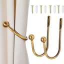 2 Pack Gold Antique Brass Curtain Holdbacks, Metal Drapery Tiebacks with Screw Rust-Proof Wall Mounted Decorative Hooks Retro Window Hook Curtain Accessories for Home Decor