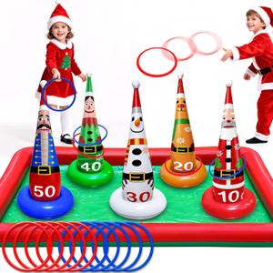 16 PCS Christmas Ring Toss Game Set for Kids Adults Santa Snowmen Elf Reindeer Nutcrackers Inflatable Christmas Games Family Toys for Home Xmas Carnival Party Supplies Favors Indoor Outdoor Decoration