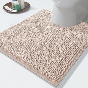 Yimobra Chenille Toilet Rug U-Shaped Washable - 24"x20" Non Slip Contour Bath Mat - Super Luxury Soft Absorbent Quick Dry Rugs for Bathroom Toilet Base - Blush Beige