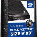 RAINDEWAY Black Tarps 9x9 Feet,UV Resistant, Multipurpose Medium Duty Waterproof Poly Tarp, Square Tent Tarp,Cover with Metal Grommets and Reinforced Edges, Finished Size