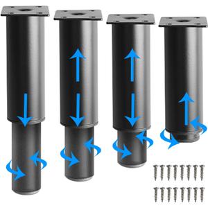 4.72"-7.08" Height Metal Adjustable Furniture Legs - Heavy Duty Replacement Legs for Sofa/Cabinet/Bed/Table/Couch/Coffee Table/Chair/Desk Feet| 4 Pack (Black)
