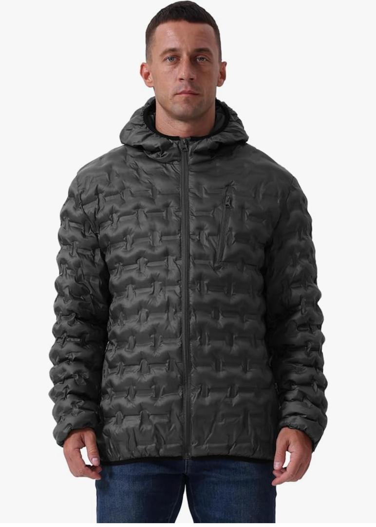 Men's Packable Puffer Jacket Lightweight Hooded Windproof Winter Coat for Travel Running Hiking 