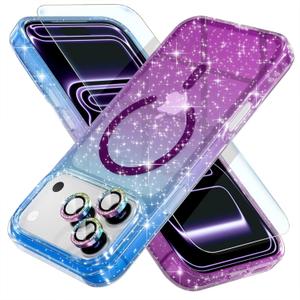 Choiche Magnetic for iPhone 17 Pro Max Case Compatible with MagSafe, Women Cute Glitter Sparkly Phone Case with Diamond Camera Lens Protectors, Military-Grade Drop Protection 6.9" (Blue/Purple)