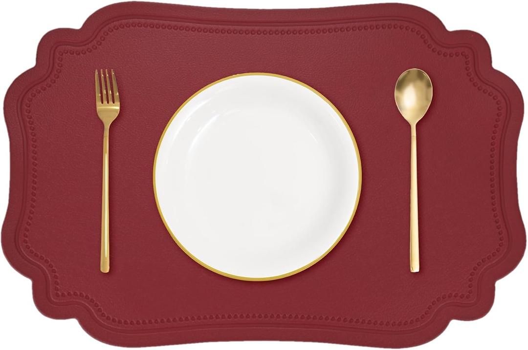 Uxcell Leather Embossed Placemats, Washable Heat Resistant Table Placemats, Coffee Place Mat for Kitchen Restaurant Dining Room, Wine Red