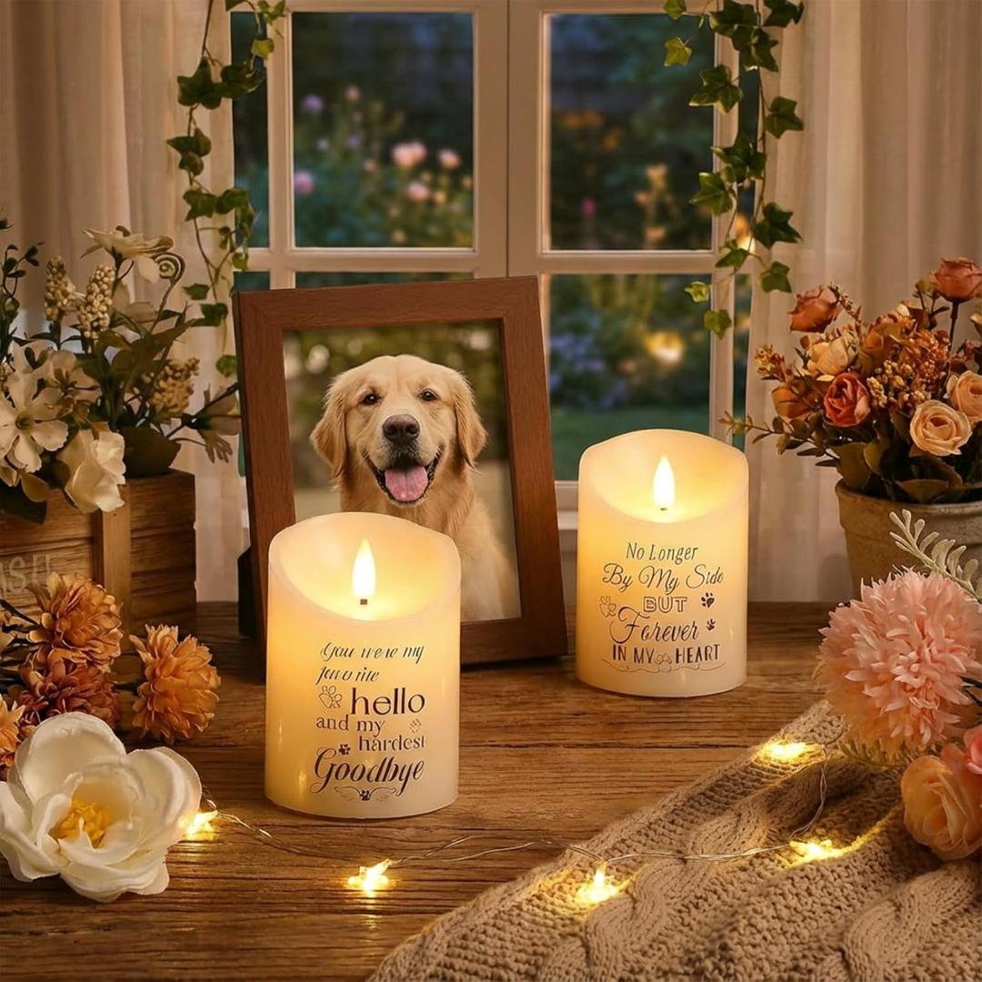 2 Pcs Dog Memorial Gifts for Loss of Dog Flameless Memorial Candles LED Pet Loss Sympathy Candles Gifts for Pet Lovers Friends Families in Memory of Doggie Passing Away