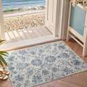 jinchan Torino 2x3 Washable Rugs for Entryway, Vintage-Inspired Floral Design Non-Slip Low-Pile Doormat, Ultra-Thin Indoor Traditional Accent Carpet for Entrance Kitchen Bathroom Bedroom, Dark Blue