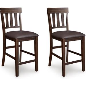 Signature Design by Ashley Haddigan Upholstered Barstool, 2 Count, Slat Back Design, Cushioned Seat, Wood, 25.5" H, Dark Brown