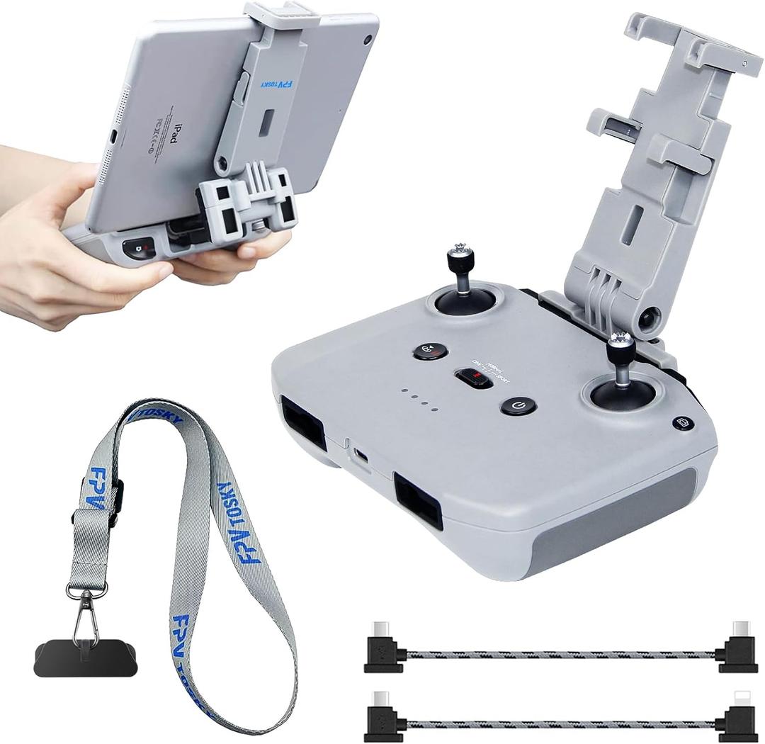 No Disassembly Tablet Holder for DJI Flip/Neo/Mini 4K/ 2 SE/Air 3/ Mini 5/4/ 3 Pro, 7-12 Inch Foldable iPad Mount Holder Pack of Lanyard and 2 Cables, Fits DJI RC-N1/RC-N2/RC-N3 Accessories
