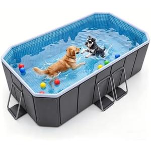 78.7" Foldable Dog Pool, Hard-Sided Non-Inflatable Pet Bathtub | Foldable Dog Pool with 4-Layer Composite Walls, Reinforced Frame, Filter Port, Side Drain and Non-Slip Base