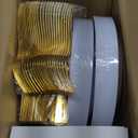 BUCLA 300PCS Gold Disposable Dinnerware Set - White and Gold Plastic Plates - Include 50 Each (Dinner&Dessert) Plates,50 Knives,50 Forks,50 Spoons,50 Cups for Party