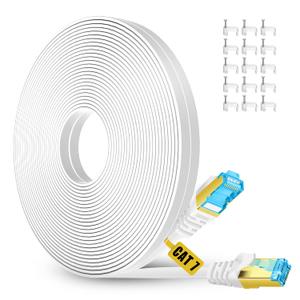Cat 7 Ethernet Cable 20 ft, High Speed Internet Network Cable with Gold Plated RJ45 Connector, Shielded Flat Patch Cord LAN Wire for Modem, Switch, Faster Than Cat5e/Cat5/Cat6/Cat6e - 20 feet White