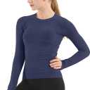 MathCat Seamless Workout Shirts for Women Long Sleeve Yoga Tops Sports Running Shirt Breathable Athletic Top Slim Fit (Large, Navy)