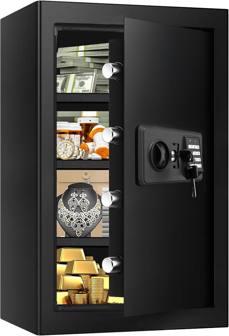 6.0 Cub Large Home Safes Water and Fireproof, Anti-Theft Fireproof Safe Box with Digital Keypad, Spare Keys and Alarm System, Document Safe for Home Money Medicine Valuables