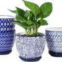 Selamica Ceramic Plant Pots, 5.6 Inch Flower Pots for Indoor Plants with Drainage Hole and Saucer,Home Decor, Set of 4, Vintage Blue