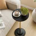 Round Side Table, Small Drink Table for Small Spaces, Modern Accent End Table with Metal Leg for Living Room, Bedroom, Corners, and Office (Black Gold)