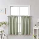 Chyhomenyc Bennet 2 Panels Light Green Kitchen Curtains Tier 24 Inch Length, Faux Linen Textured Small Cafe Curtains, Light Filtering Short Window Curtains for Bathroom Basement, 30x24 Inch