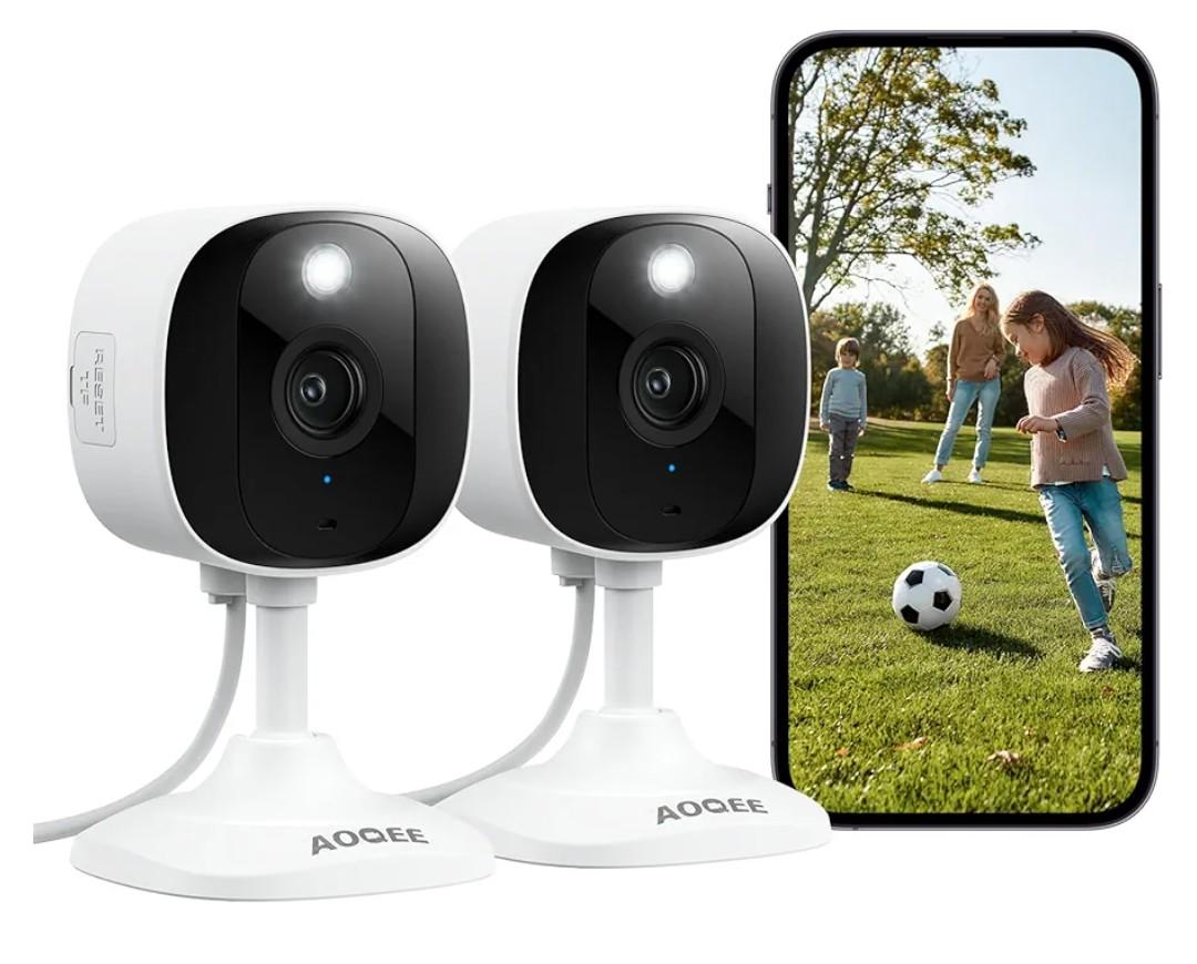 2K Cameras for Home Security-Outdoor/Indoor Camera for Dog/Cat/Pet/Nanny/Baby/Elderly, Color Night Vision, White Light, Siren, 24/7 SD Recordings, Works with Alexa, Plug in (C1-White-2pack-2.4G)