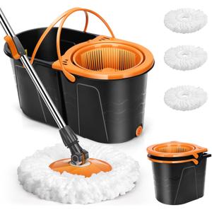 Spin Mop and Bucket with Wringer Set, Double Bucket Separate Dirty Water, 360 Spinning Mop System with 3 Microfiber Mop Heads, Clean Water Mop Set for Floor Cleaning