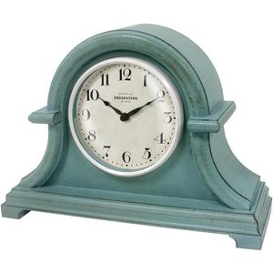 Presentime & Co. Mantel Clock Vintage Farmhouse Series, Napoleon Desk & Shelf Clock, 13 x 10 inch, Domed Lens, Quartz Movement, ABS Plastic Case, Aged Teal Finish (Home/Tabletop Decoration)