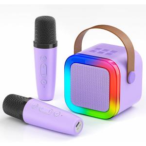 Mini Karaoke Machine for Kids,Portable Bluetooth Speaker with 2 Wireless Microphones,Toddler Music Player Toys,Easter Birthday Gifts for 3,4,5,6,7,8,9,10,11,12+Years Old Girls Boys(Purple) (Pueple)