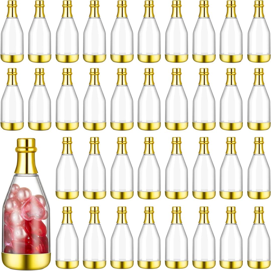 Cunhill 54 Pieces Champagne Candy Bottles Bridal Shower Favors Mini Bottle for Baby Shower Bulk Small Plastic Wine Alcohol Containers for Wedding Birthday Party(Gold)