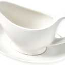 Gravy Boat with Saucer - 16oz Fine Porcelain Sauce & Salad Dressing Boat (White)