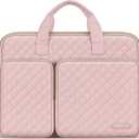 MOSISO 360 Protective Laptop Case 13 inch, 13 inch Laptop Sleeve Compatible with MacBook Air M4 M3 M2 M1 2025-2018/Pro M2 M1 2025-2016,Square Quilted Bag Cover with 2 Pockets & Handle & Belt, Chalk Pink