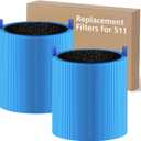 511 A11ergenBlock Replacement Filter Compatible with Blueair Blue Pure 511 Air Purifier, 2-in-1 511 HEPA Filter with Activated Carbon for Pet Fur, Dander & Odor, Blue(2 Pack)