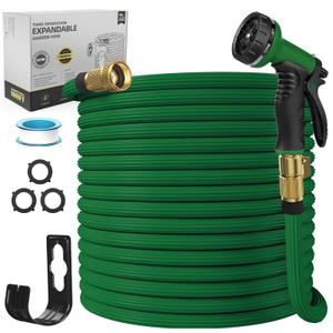 50ft Garden Hose Expandable, Water Hose with 3 Layer Latex Core, 3/4" Solid Brass Fittings, flexible garden hose for Watering and Cleaning, Green