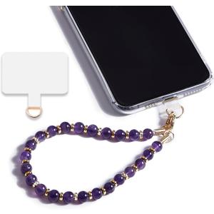 Marble Beaded Phone Wrist Strap,Detachable Phone Bracelet Strap with Tether Tab,Hands-Free Wristlet Strap (Amethyst)