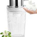 Glass Foaming Soap Dispenser - Foam Hand Soap Dispenser Bathroom, 10 OZ Clear Refillable Liquid Dispenser for Kitchen Dish Dispenser Foam Pump Silver