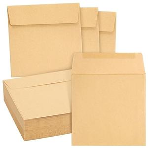 50 Pack Brown Square Envelopes, 5.5 x 5.5 Inches Kraft Paper Envelopes for Mailing Invitations, Weddings, Baby Showers, Birthdays, Small Business, Greeting Cards
