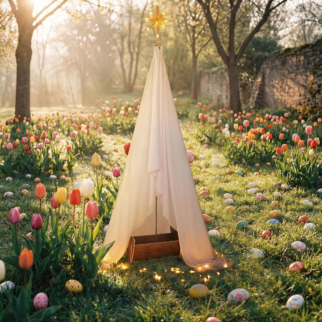 Easter Lighted Nativity Scene Set 5.58ft Easter Church Lights Decorations Bethlehem Star First Communion Decoration Nativity Scene Outdoor Indoor Yard Christian Decor for Holy Week Home