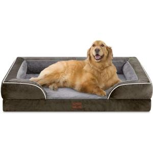 Comfort Expression Orthopedic Dog Bed for Extra Large Dogs 42x30 Inch, Waterproof Egg Crate Foam XL Pet Bed with Removable Bolsters, Dog Couch with Washable Cover & Non-Slip Bottom, Dark Green