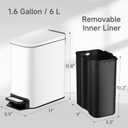 TIPGO Slim Bathroom Trash Can with Lid Soft Close, Step Pedal, 6 Liter / 1.6 Gallon Stainless Steel Trash Bin, Small Garbage Cans for Bedroom, Office, Kitchen (White)