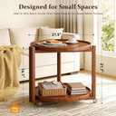 Taitiy Rolling Side Table with Wheels, Small Solid Wood Round End Table, 21.5 inch