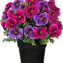 Briful Pansy Artificial Flowers, 13.7 Realistic Faux Pansy Flower in Black Pot, Fuchsia Fake Flowers for Indoor Outdoor Decor, Farmhouse Table Decor, All Seasons Flowers for Home Dining Porch Dcor