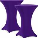 Cocktail Table Covers - 2 Pack 32x43 Inch Table Cloth - Purple Fitted Stretch Spandex Round High Top Tablecloth for Party, Bar, Birthday, Pub, Banquet