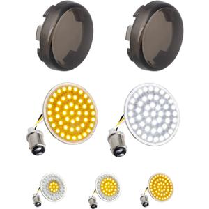 NTHREEAUTO 1157 Sequential LED Smoked Turn Signals, 2Inch Bullet Motorcycle Blinkers Compatible with Harley Sportster Dyna Softail Road King Electra Glide Touring (SMD Bulbs)