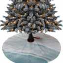 48 Inch Christmas Tree Skirt, Summer Beach Tree Skirt Christmas Decorations Indoor Outdoor, Ocean Nautical Coastal Seaside Aqua Beige Xmas Tree Skirts Mats Ornaments for Party Decor