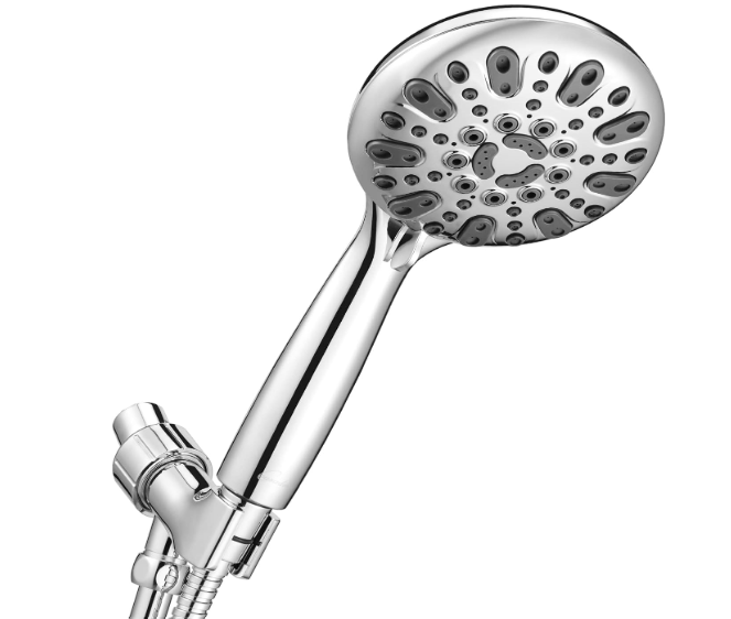 Handheld Shower Head, 6 Spray Setting High Pressure Shower Head with Brass Swivel Ball Bracket and Extra Long Stainless Steel Hose, Oil-Rubbed Silver, 5"